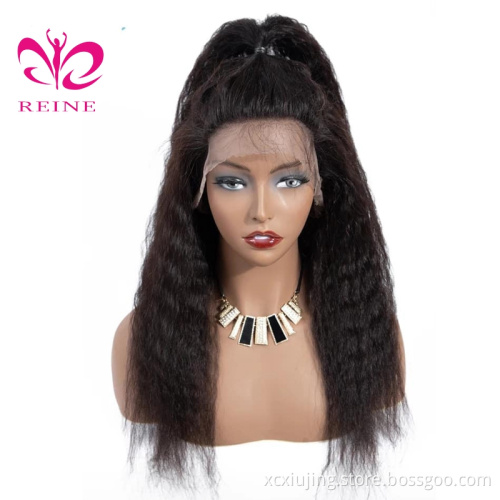 REINE Wholesale Vendors Brazilian Virgin Kinky Straight  Natural Hairline Glueless Remylace front human hair wig for black woman